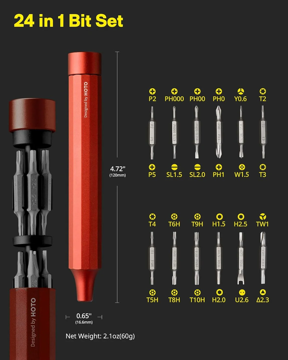 HOTO Manual Precision Screwdriver Pen Pocket Tool (Red) - Image 3