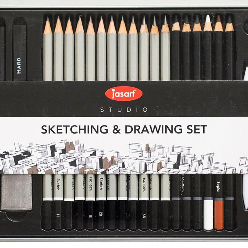 Jasart Sketching/Drawing Graphite Charcoal Pencil/Eraser Set [27-Pieces] - Image 2