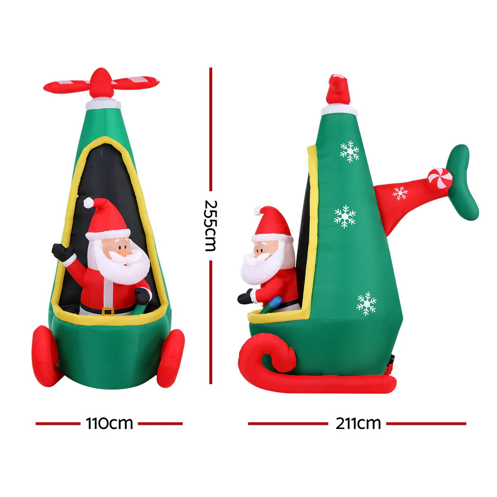 Jingle Jollys Christmas Inflatable Santa in Helicopter 2.55M Height LED Illuminated Decorations - Image 2