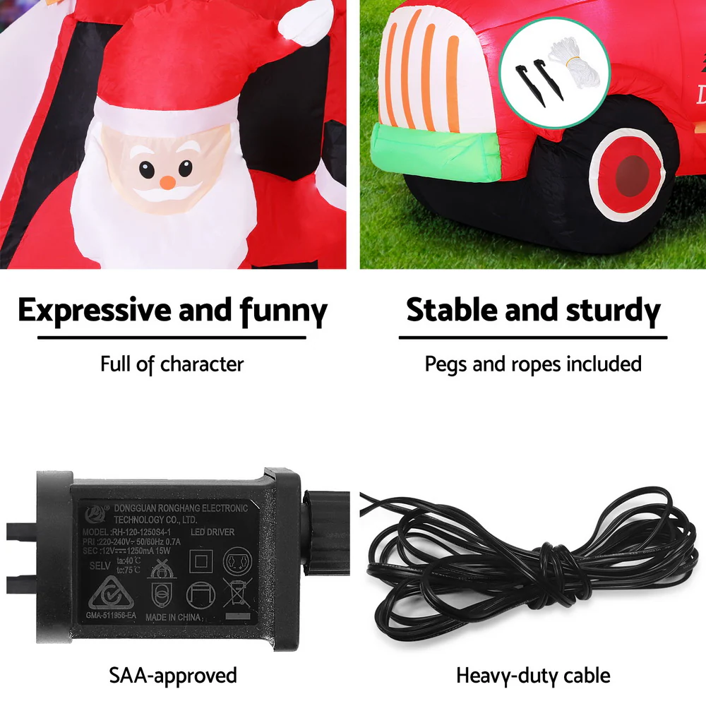 Jingle Jollys Christmas Inflatable Santa Truck 1.6M Height LED Decorations Illuminated - Image 6