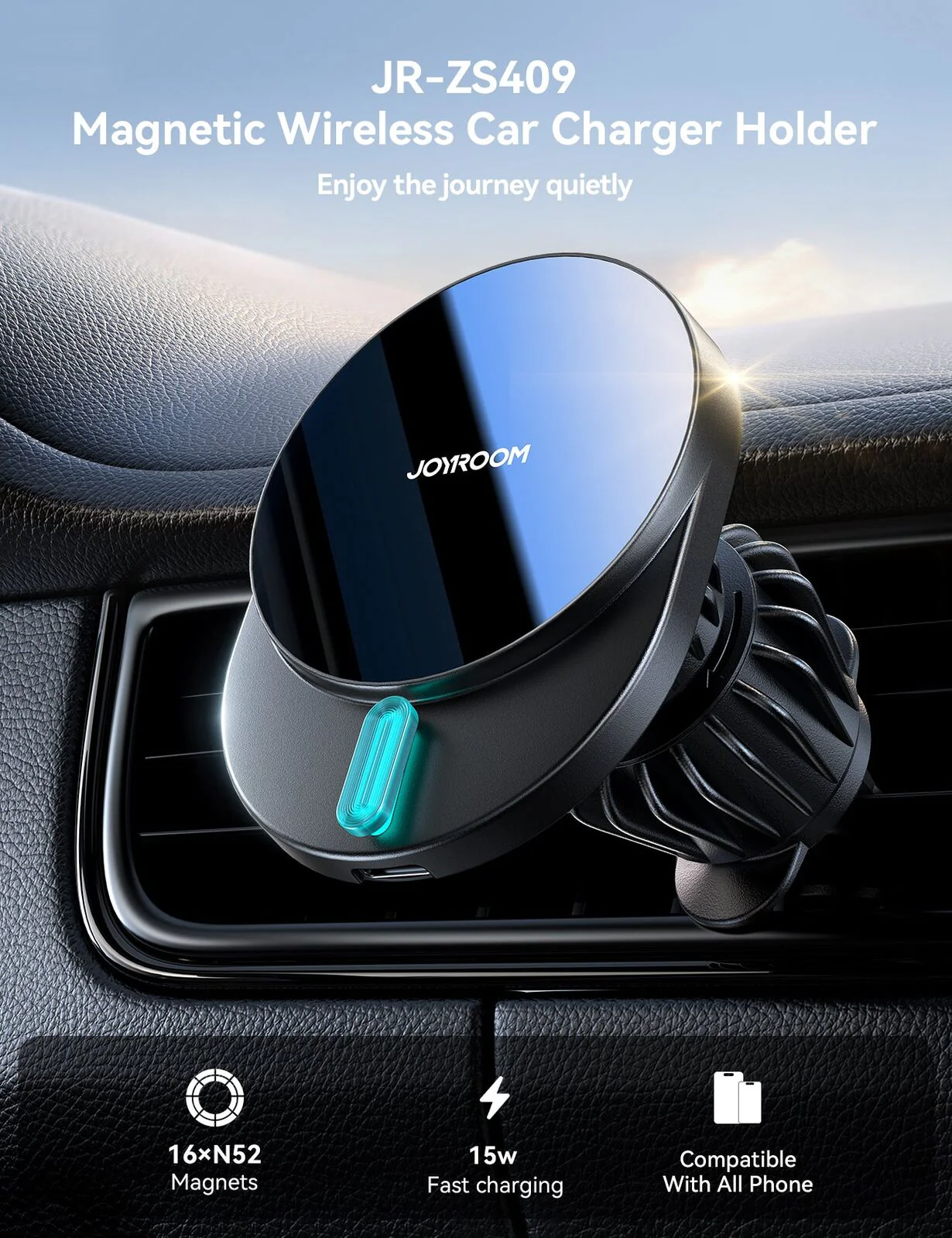 JoyRoom JR-ZS409 15W MagSafe Wireless Charge Car Mount Phone Holder (Air Vent) - Image 2
