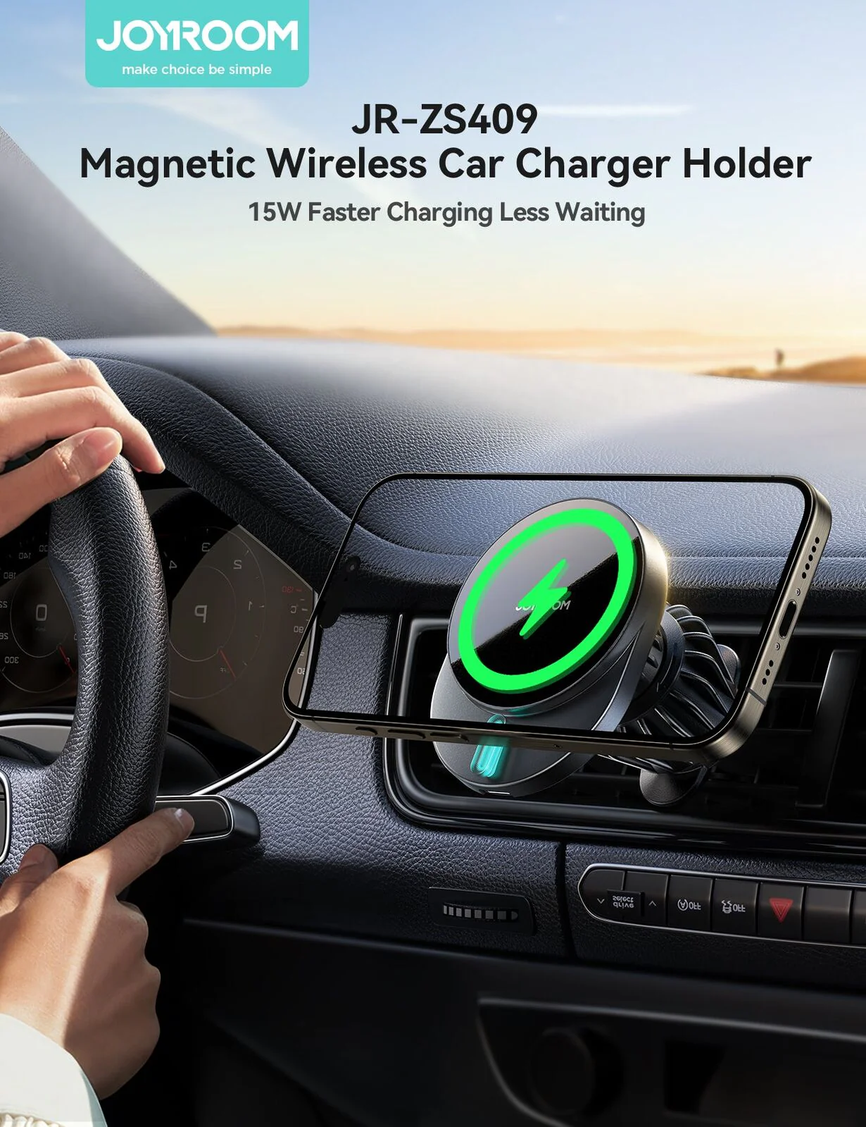 JoyRoom JR-ZS409 15W MagSafe Wireless Charge Car Mount Phone Holder (Air Vent) - Image 7