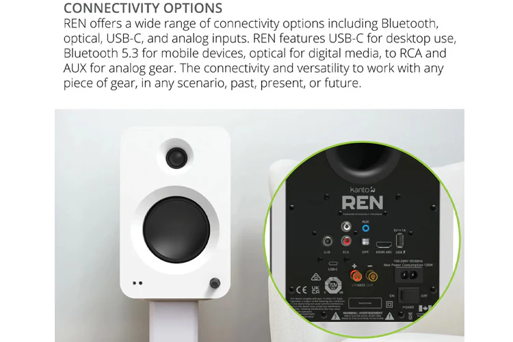 Kanto REN 200W Powered Speakers Bluetooth Pair (Matte White) - Image 4