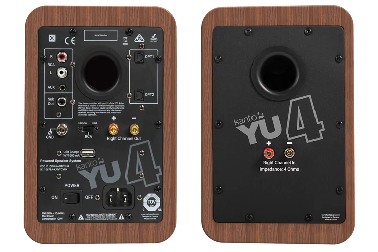 Kanto YU4 140W Powered Speakers with Bluetooth and Phono Preamp (Walnut) - Image 4