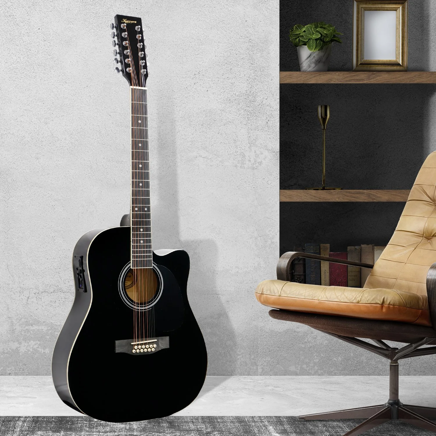 Karrera 12-String Acoustic Guitar with EQ (Black) - Image 8