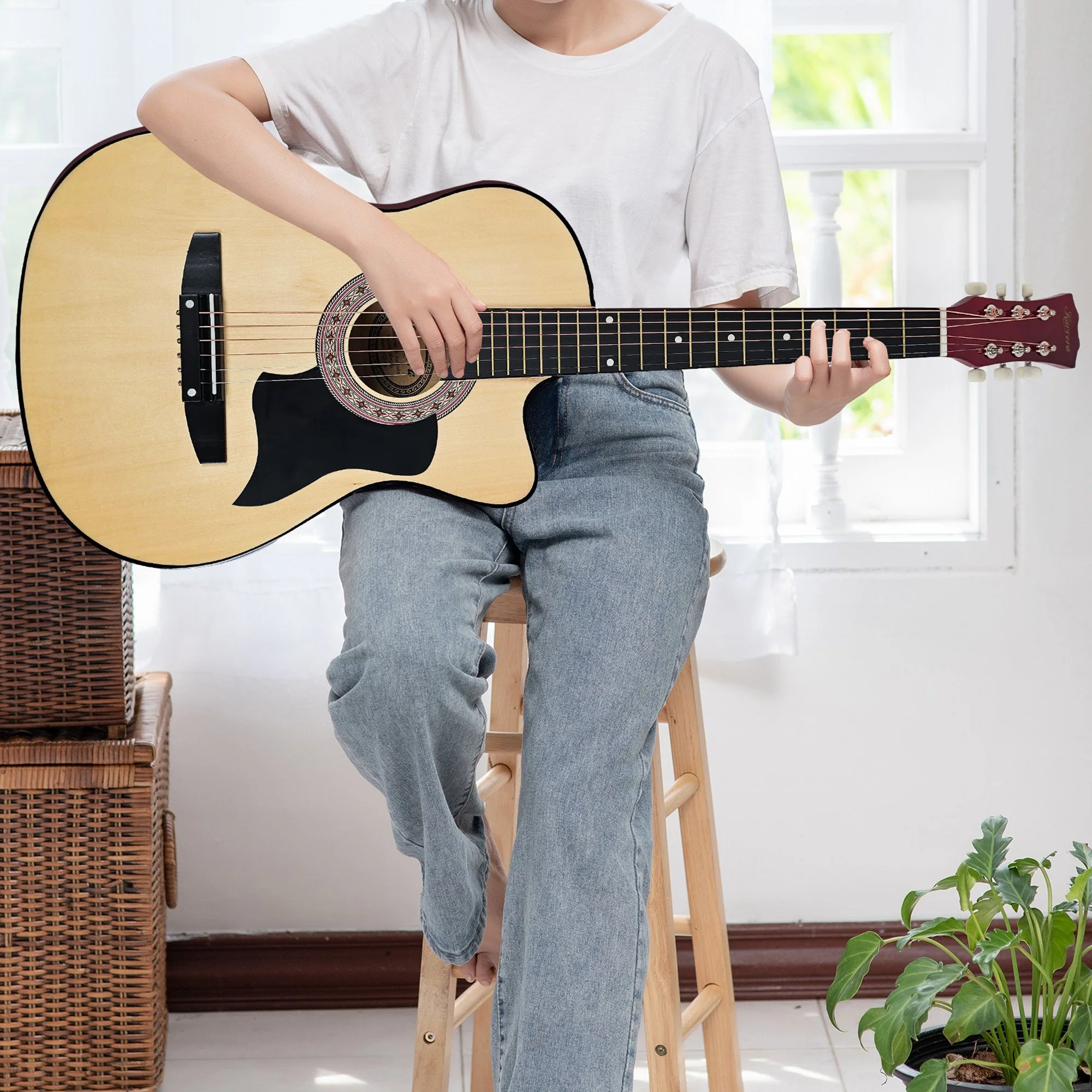 Karrera 38" Pro Cutaway Acoustic Guitar with Carry Bag (Natural) - Image 10