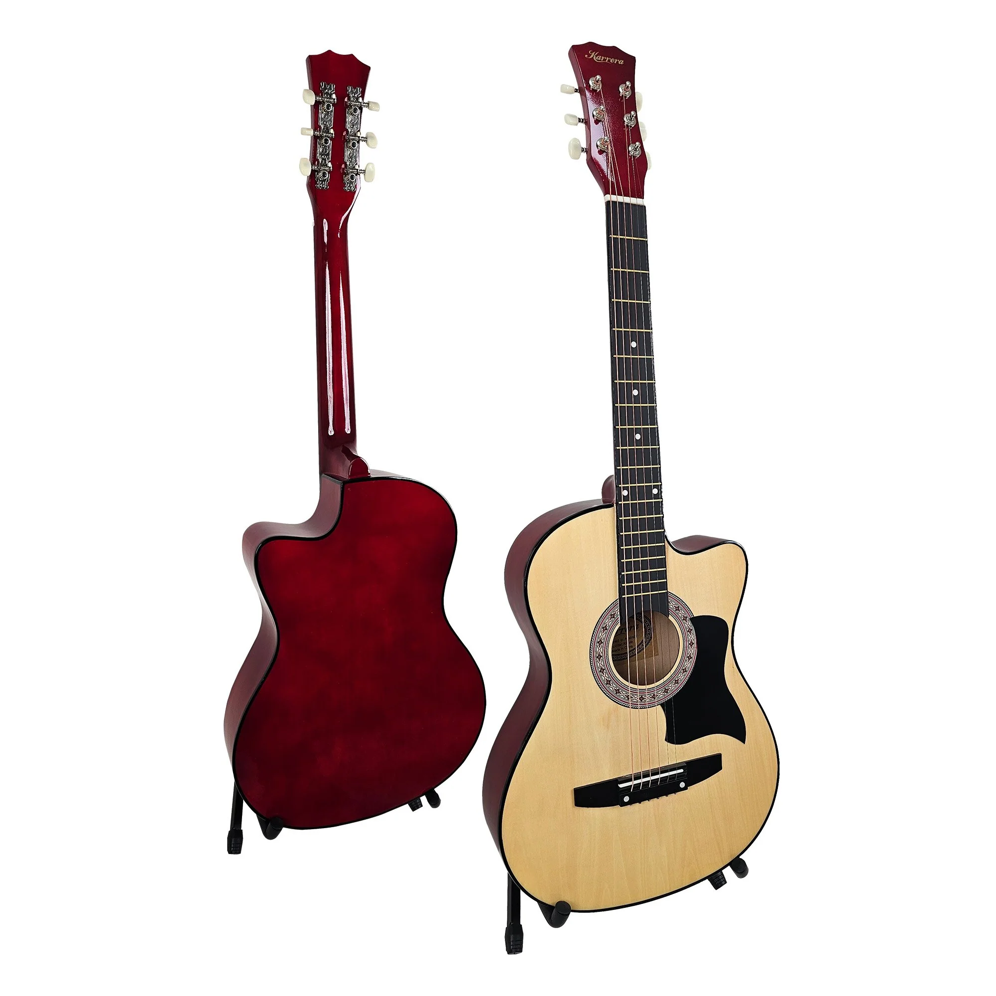 Karrera 38" Pro Cutaway Acoustic Guitar with Carry Bag (Natural) - Image 2