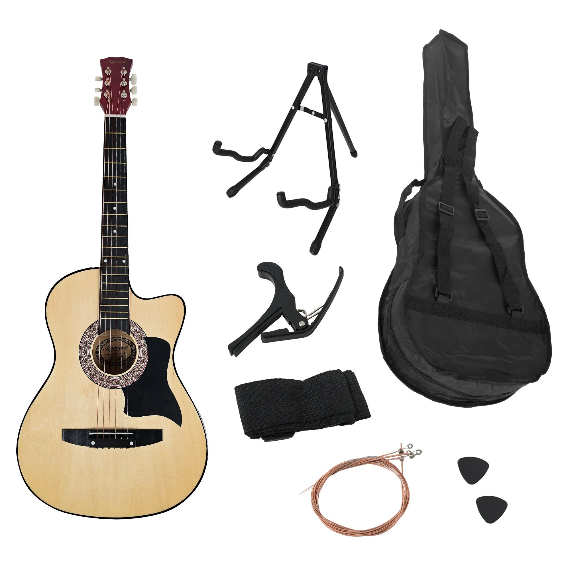 Karrera 38" Pro Cutaway Acoustic Guitar with Carry Bag (Natural) - Image 3