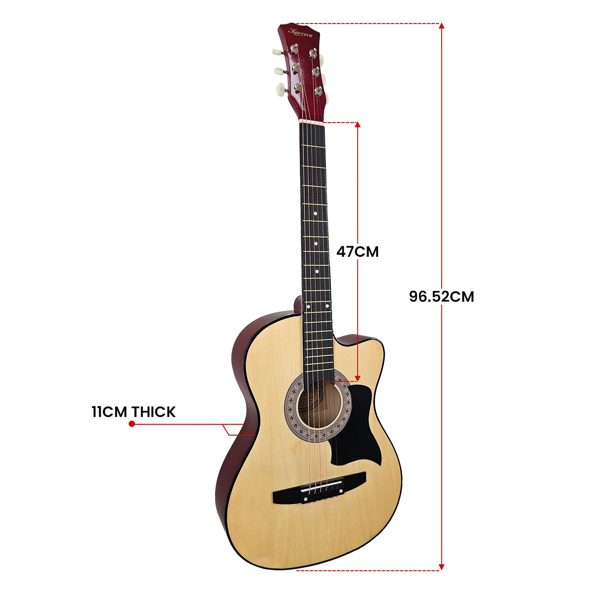 Karrera 38" Pro Cutaway Acoustic Guitar with Carry Bag (Natural) - Image 5