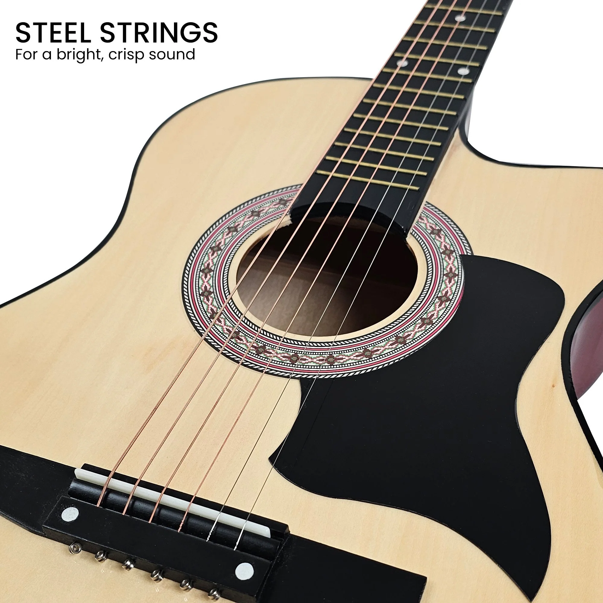 Karrera 38" Pro Cutaway Acoustic Guitar with Carry Bag (Natural) - Image 7