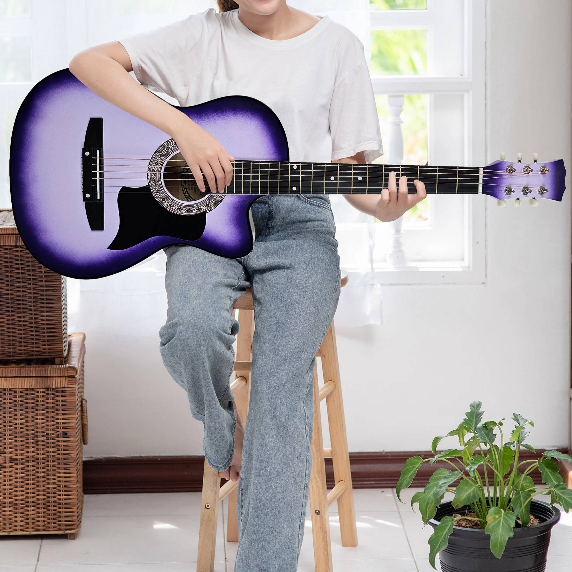 Karrera 38" Pro Cutaway Acoustic Guitar with Carry Bag (Purple Burst) - Image 10
