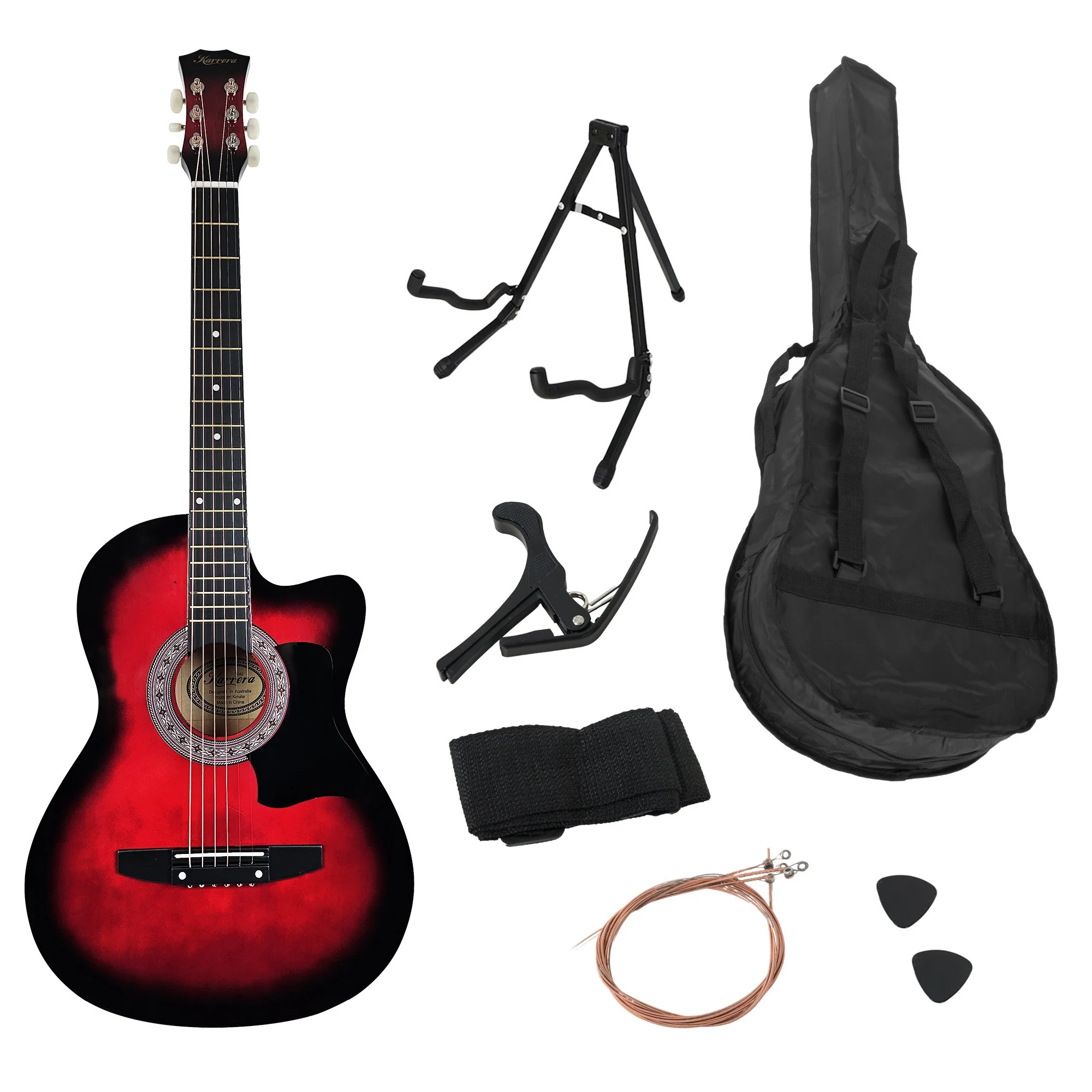 Karrera 38" Pro Cutaway Acoustic Guitar with Carry Bag (Red Burst) - Image 3