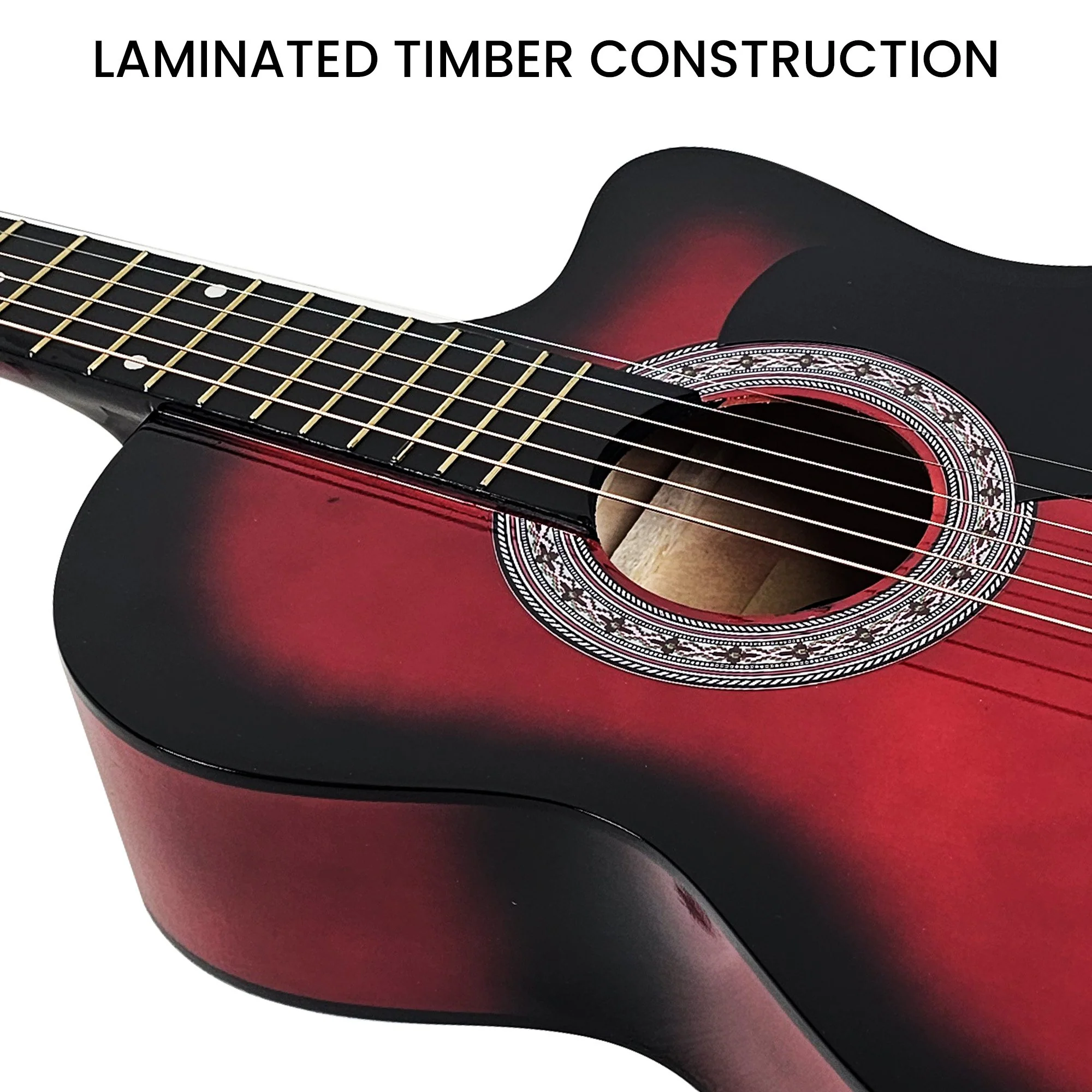 Karrera 38" Pro Cutaway Acoustic Guitar with Carry Bag (Red Burst) - Image 9