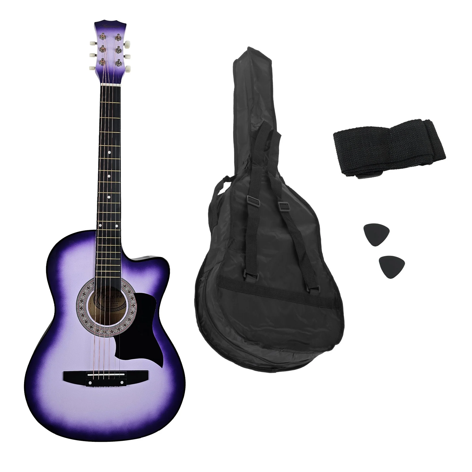 Karrera 38in Cutaway Acoustic Guitar with Carry Bag (Purple Burst) - Image 4