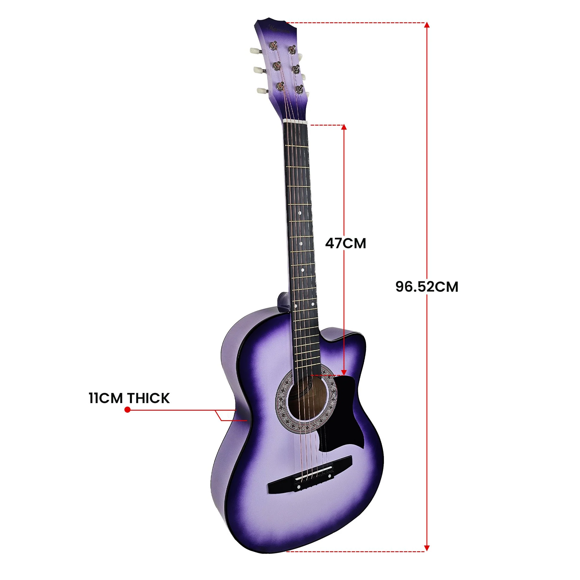 Karrera 38in Cutaway Acoustic Guitar with Carry Bag (Purple Burst) - Image 5