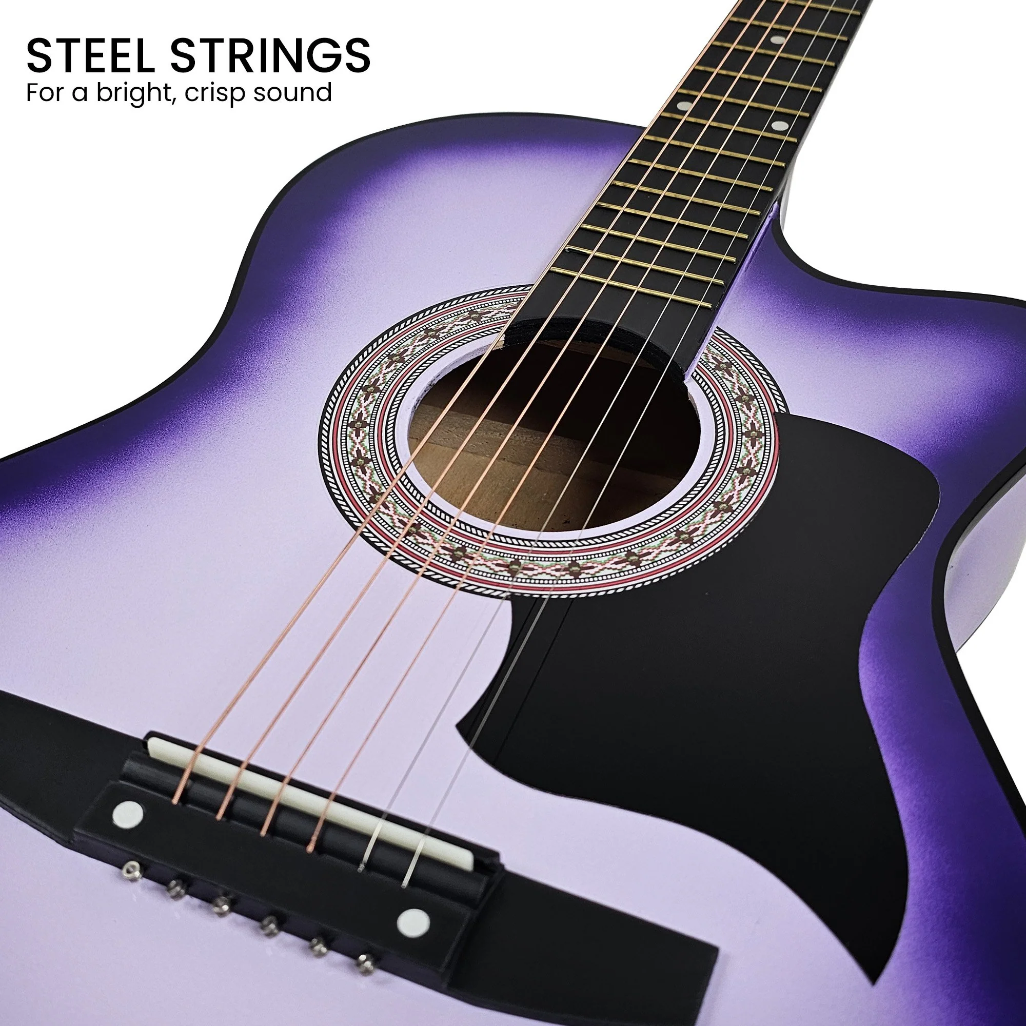 Karrera 38in Cutaway Acoustic Guitar with Carry Bag (Purple Burst) - Image 7