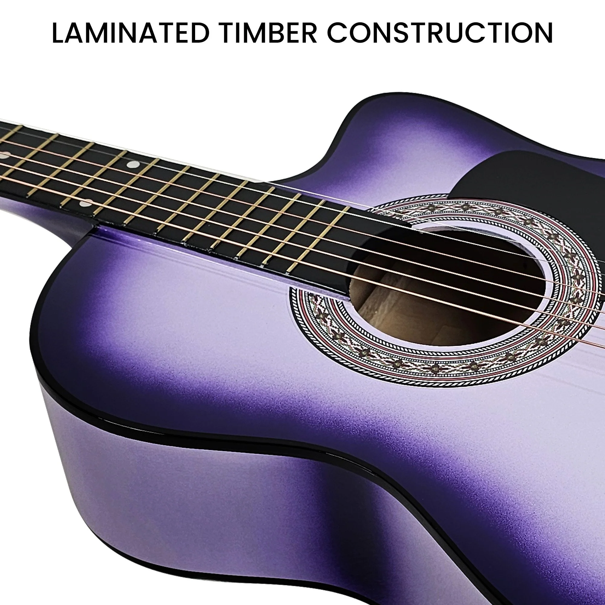 Karrera 38in Cutaway Acoustic Guitar with Carry Bag (Purple Burst) - Image 9