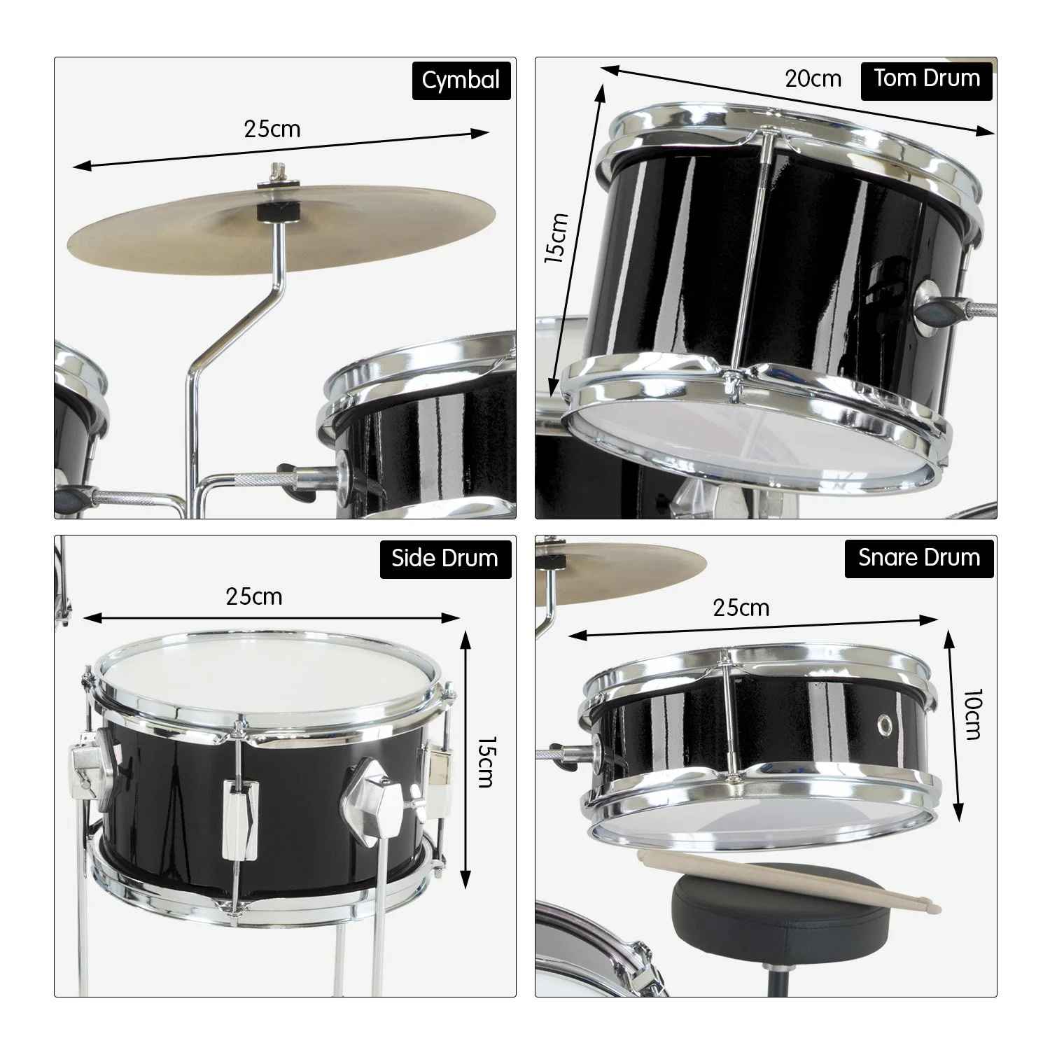 Karrera Childrens 4-Piece Drum Kit (Black) - Image 4