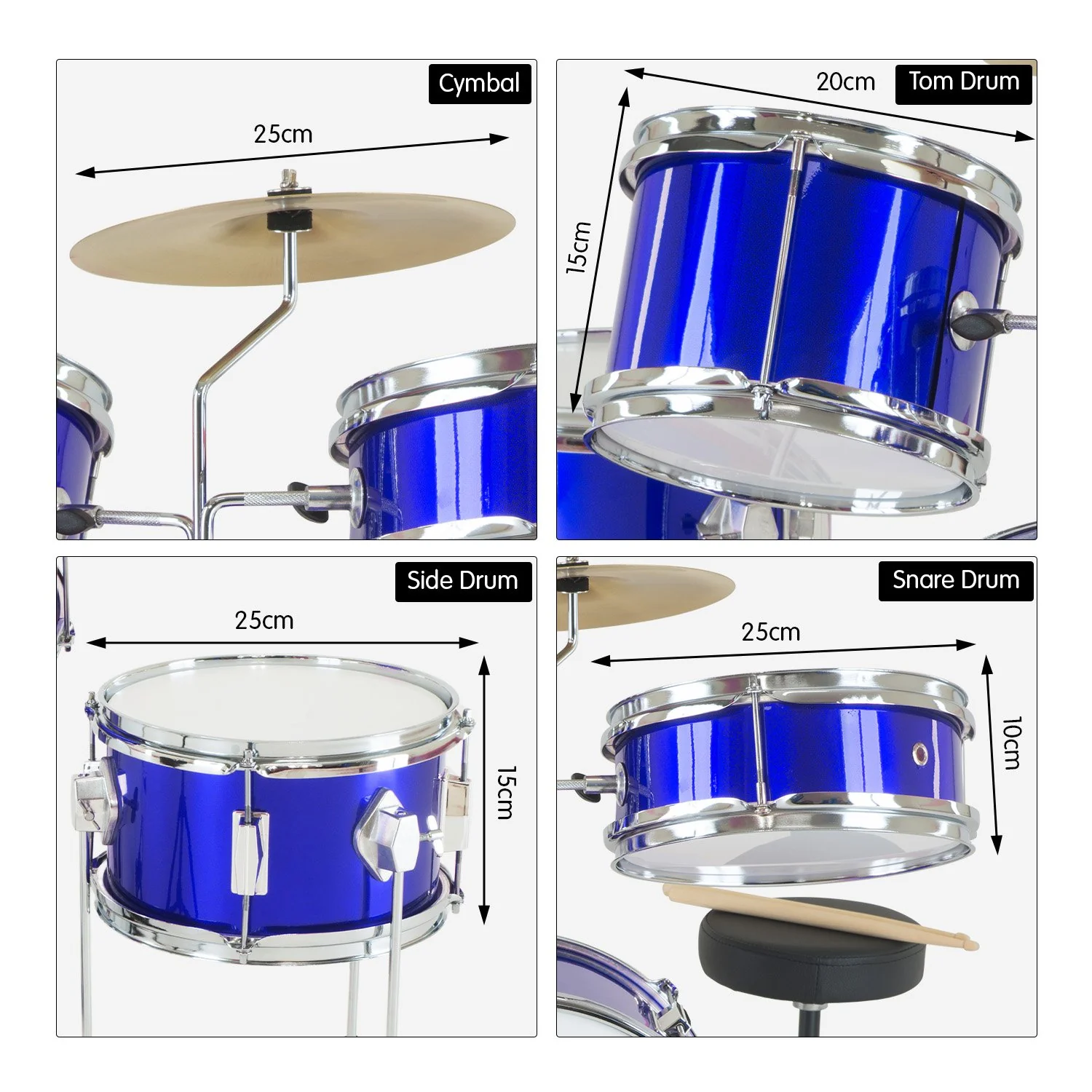 Karrera Childrens 4-Piece Drum Kit (Blue) - Image 4