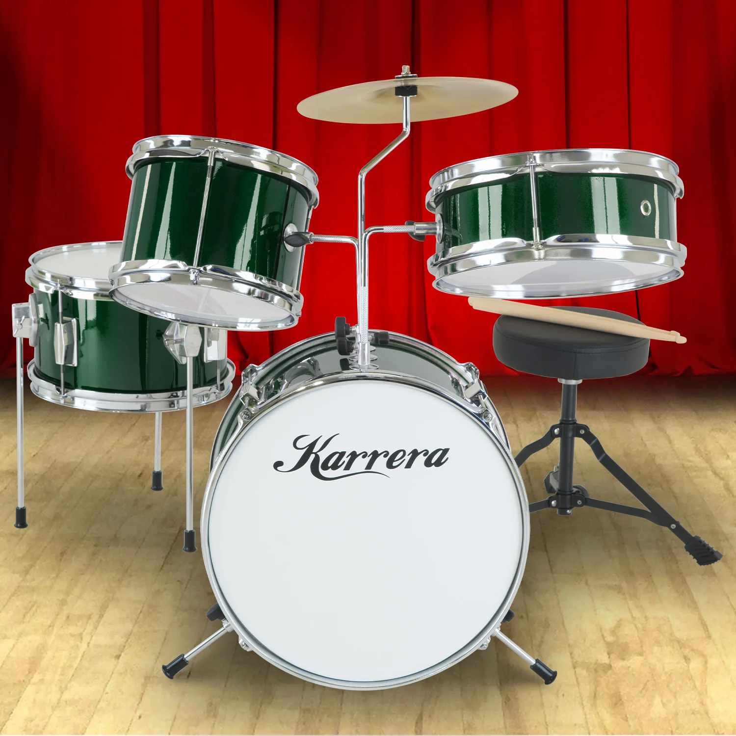 Karrera Childrens 4-Piece Drum Kit (Green) - Image 10