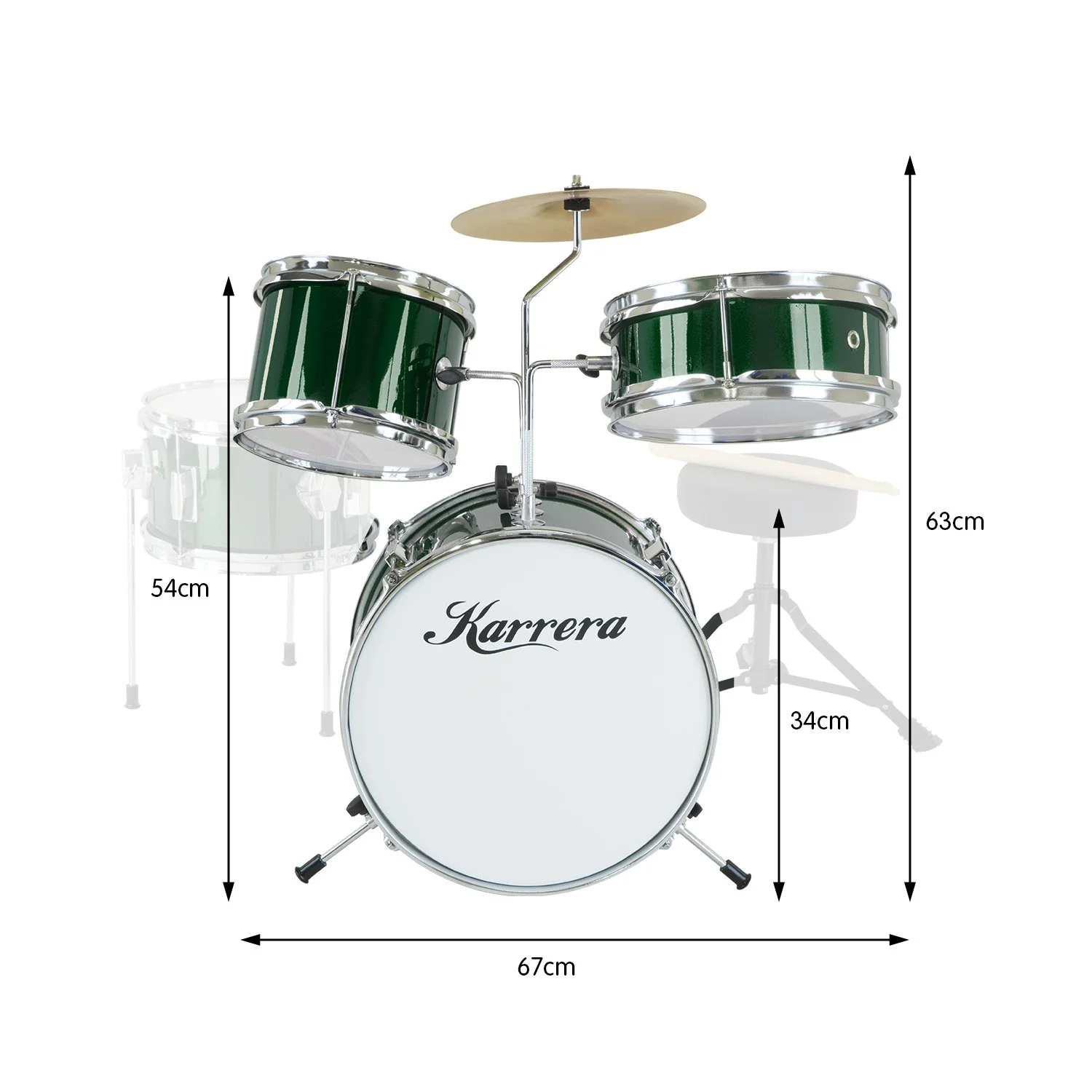 Karrera Childrens 4-Piece Drum Kit (Green) - Image 3