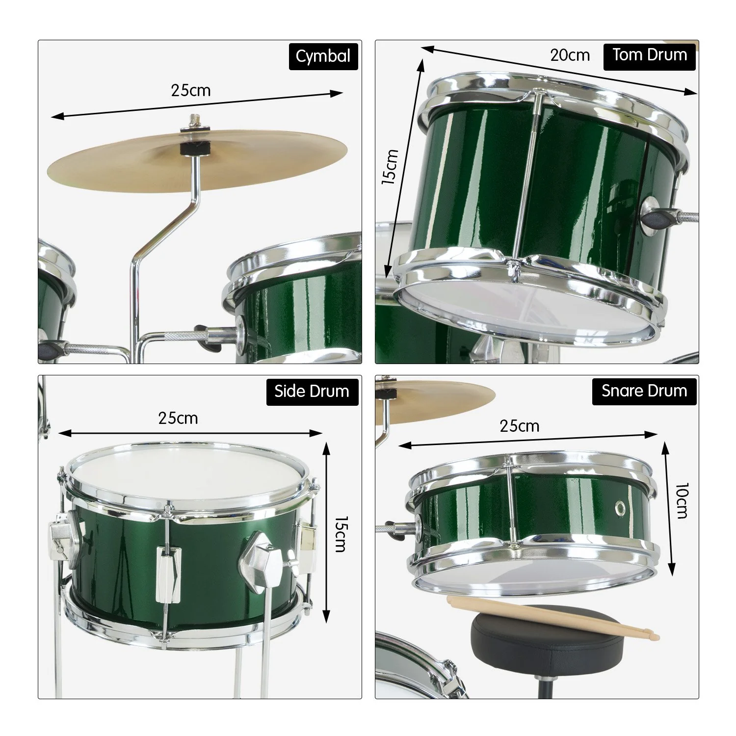 Karrera Childrens 4-Piece Drum Kit (Green) - Image 4