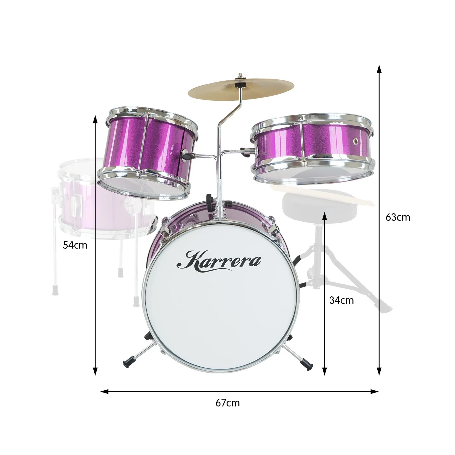 Karrera Childrens 4-Piece Drum Kit (Purple) - Image 3