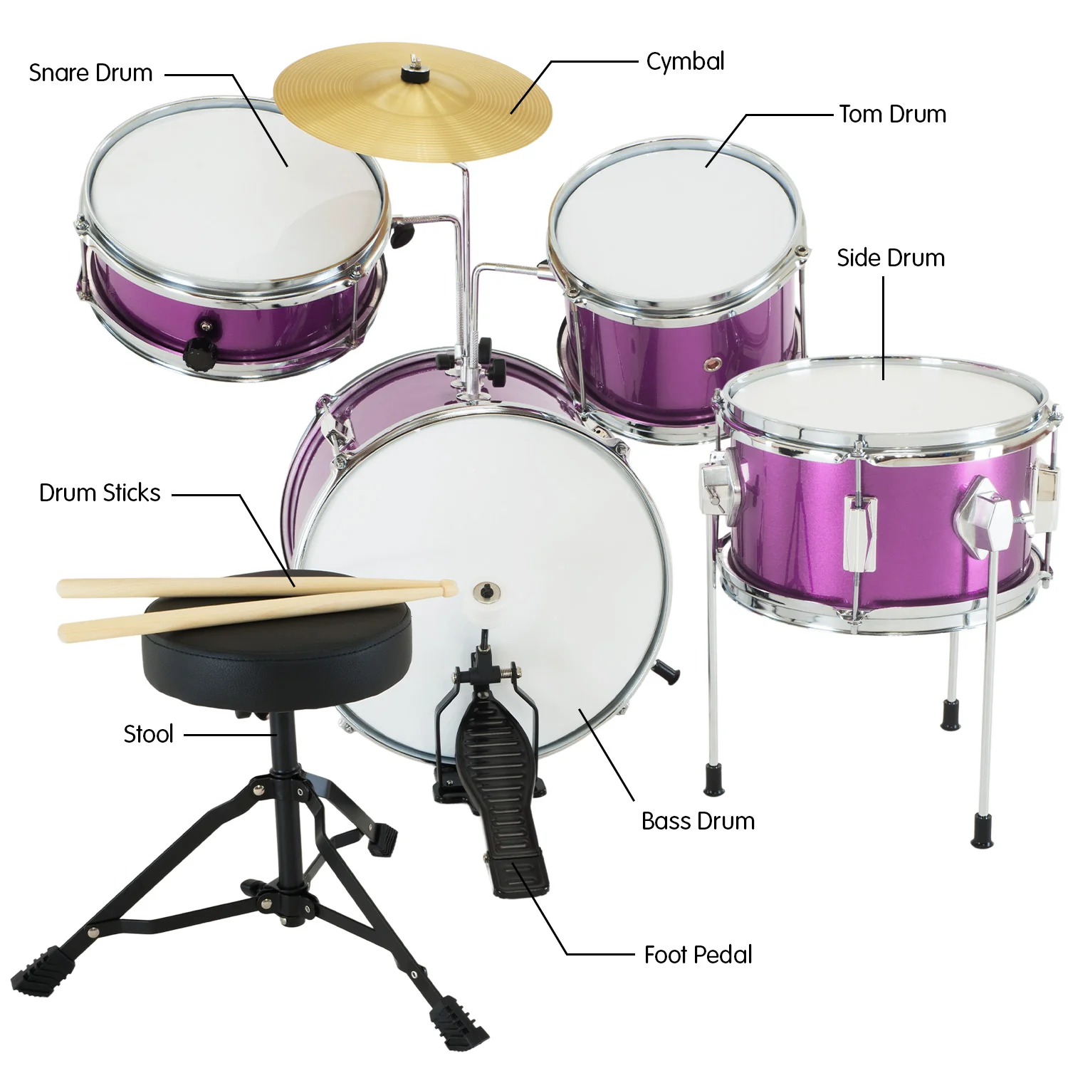 Karrera Childrens 4-Piece Drum Kit (Purple) - Image 8