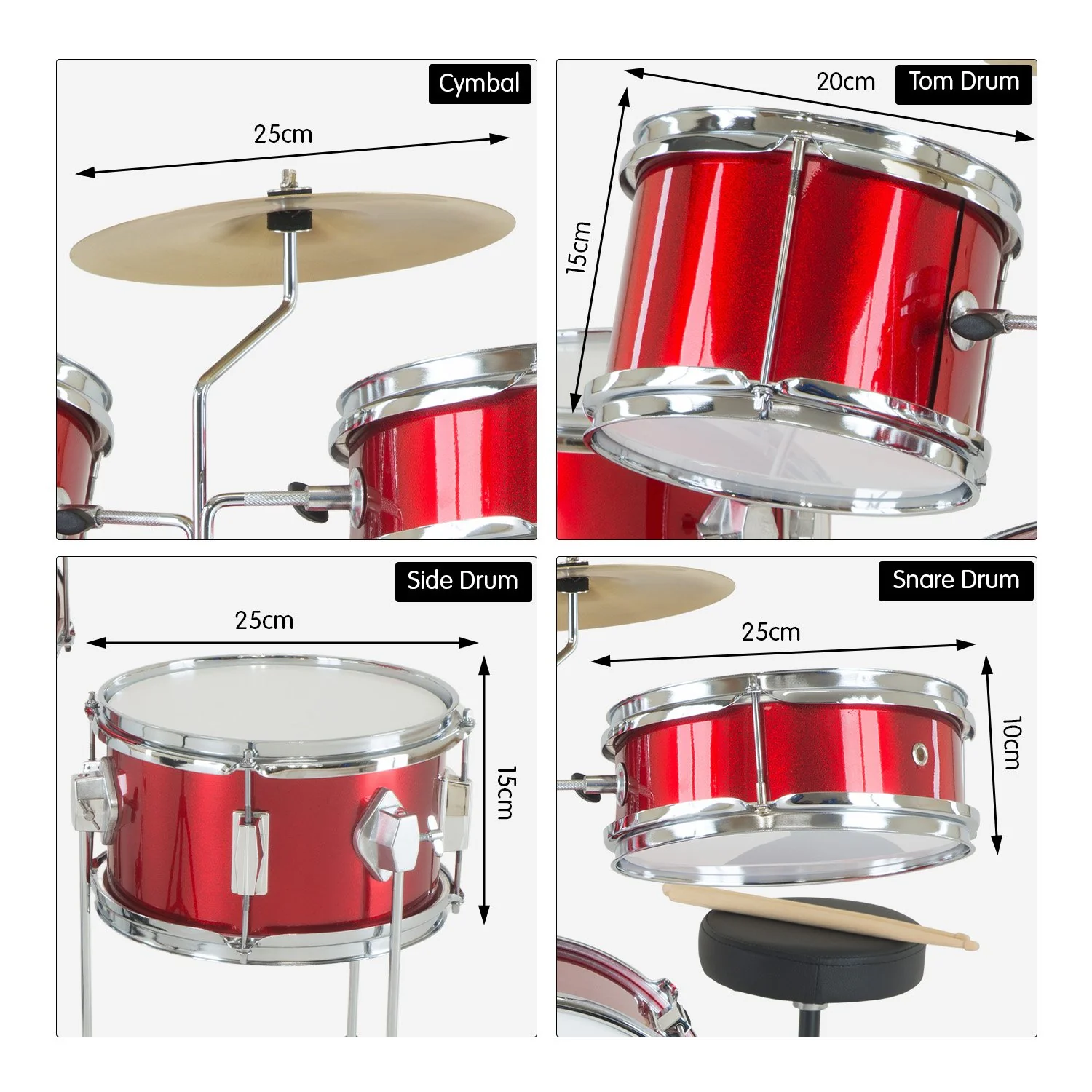 Karrera Childrens 4-Piece Drum Kit (Red) - Image 4