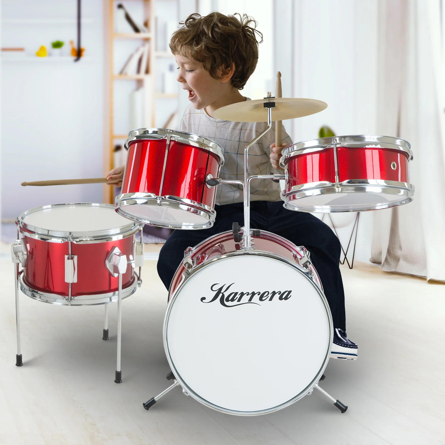 Karrera Childrens 4-Piece Drum Kit (Red) - Image 9