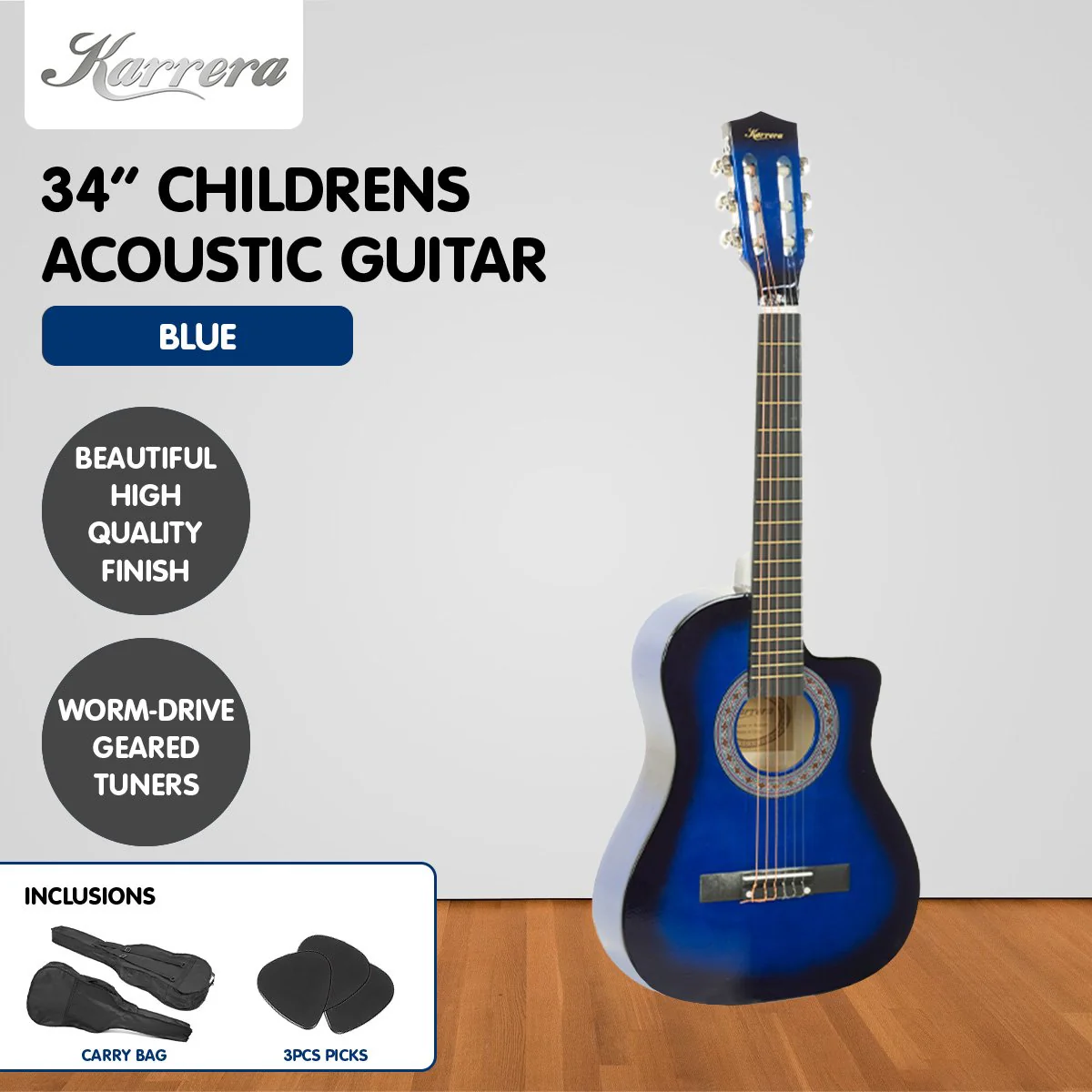 Karrera Childrens Acoustic Guitar Kids (Blue) - Image 2