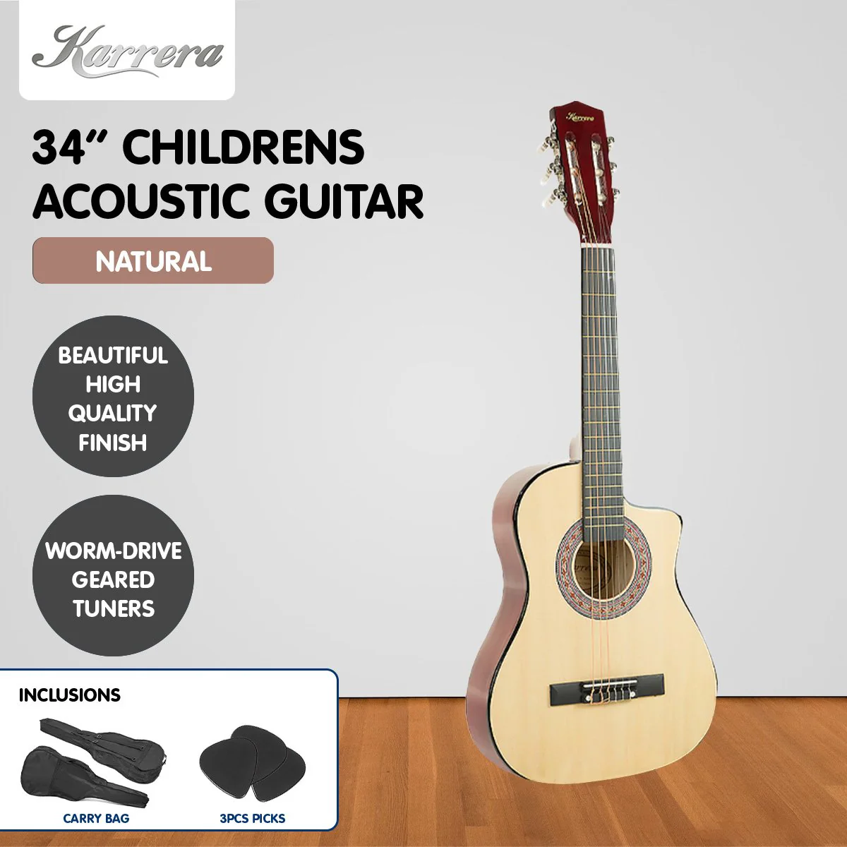 Karrera Childrens Acoustic Guitar Kids (Natural) - Image 2