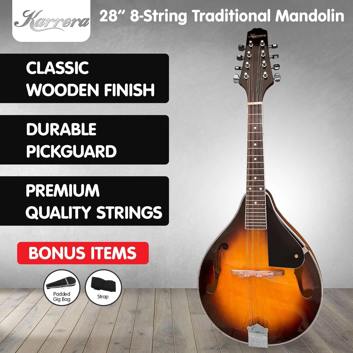 Karrera Traditional Mandolin Guitar (Sunburst) - Image 2