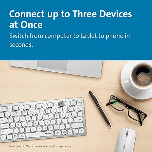 Kensington Compact Multi-Device Switchable Keyboard Wireless Bluetooth USB Silver White - Image 4