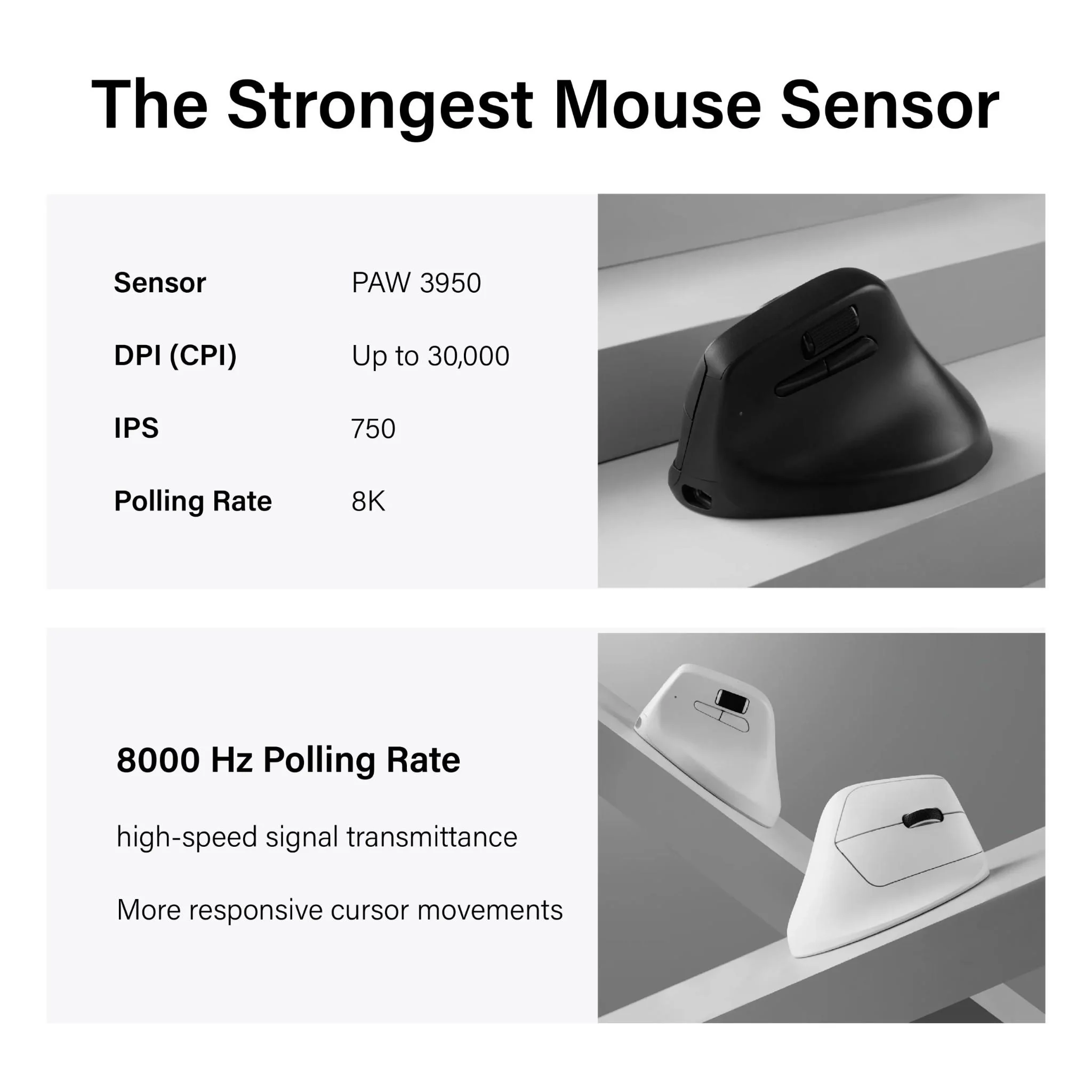 Keychron M5 PixArt 3950 8K Polling Rate Wireless Ergonomic Mouse (White) - Image 5