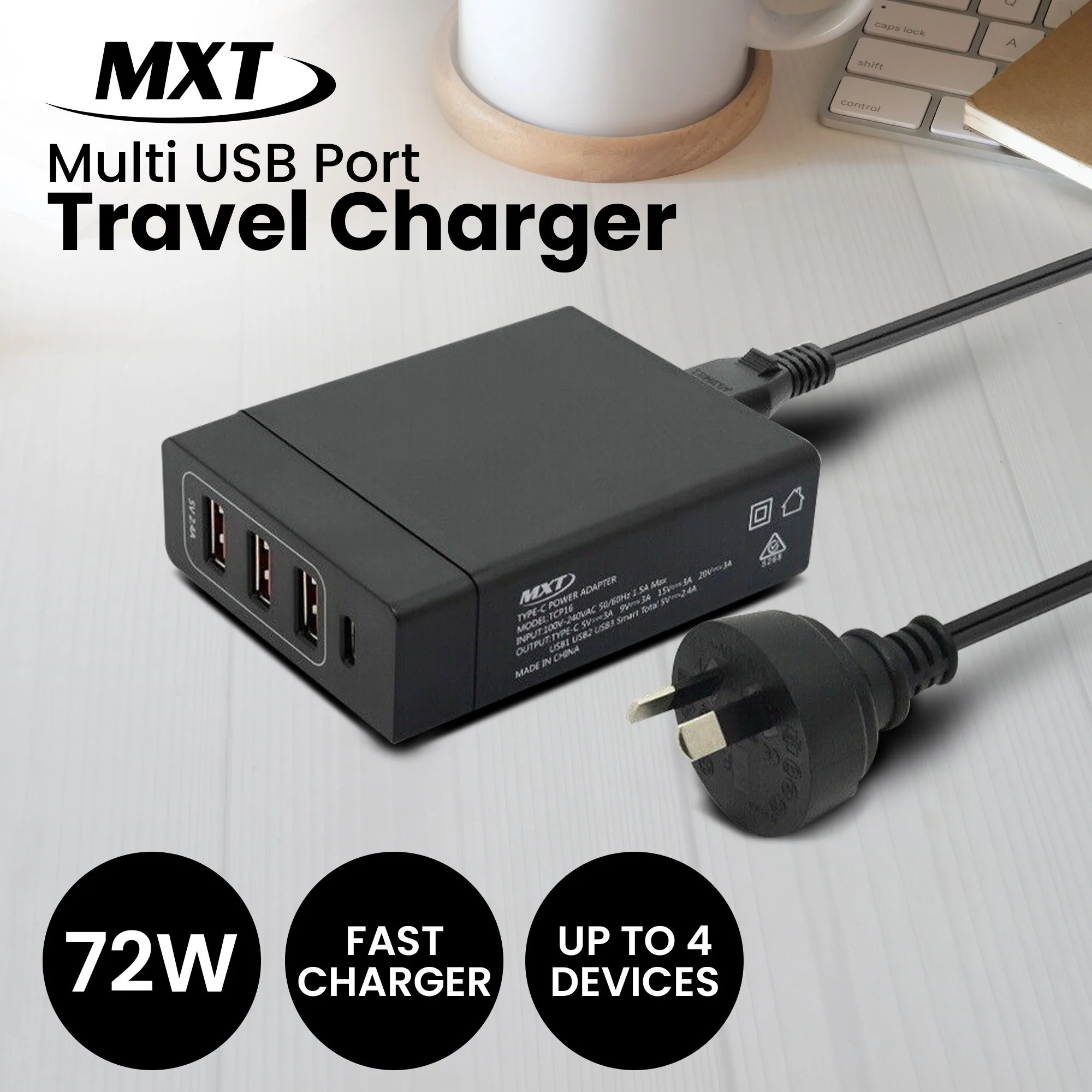 Klika MXT 72W Multi USB Port Travel Charger Station - Image 7