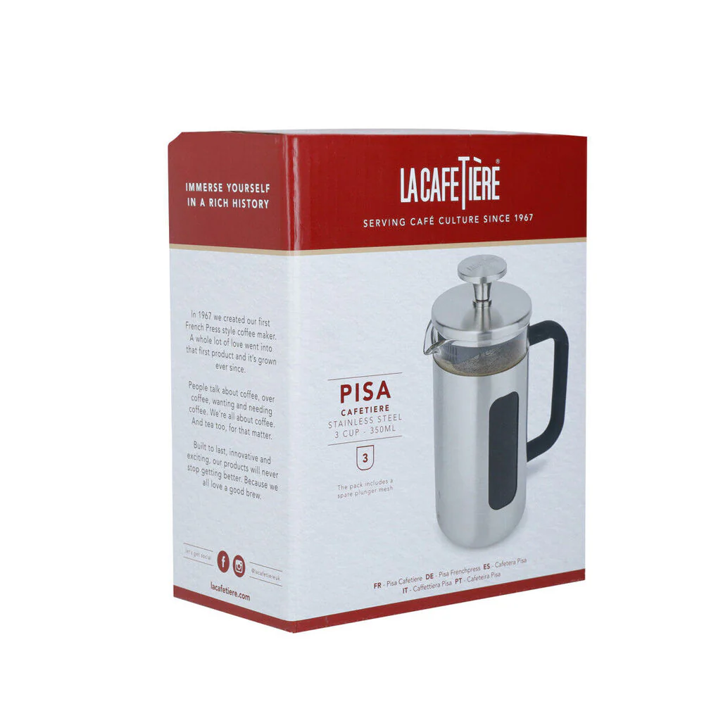 La Cafetiere Pisa 3-Cup 350ml Brushed SS/Glass French Press (Silver) - Image 9