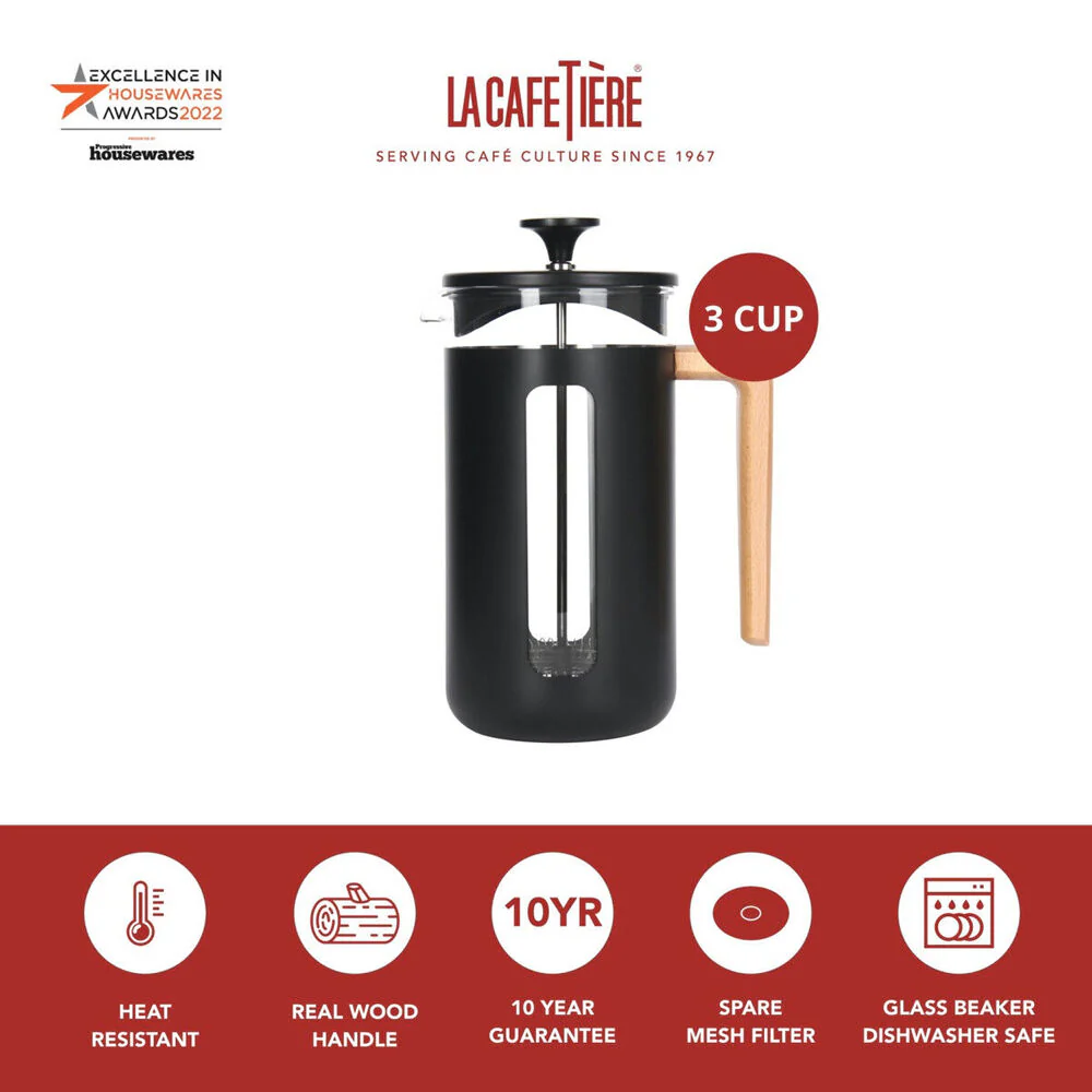 La Cafetiere Pisa 3-Cup 350ml Stainless Steel/Glass French Press (Black) - Image 4