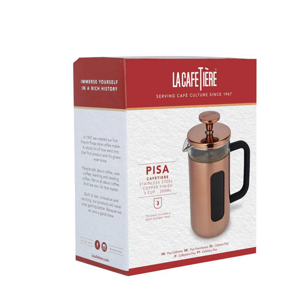 La Cafetiere Pisa 3-Cup 350ml Stainless Steel Glass French Press (Copper) - Image 9