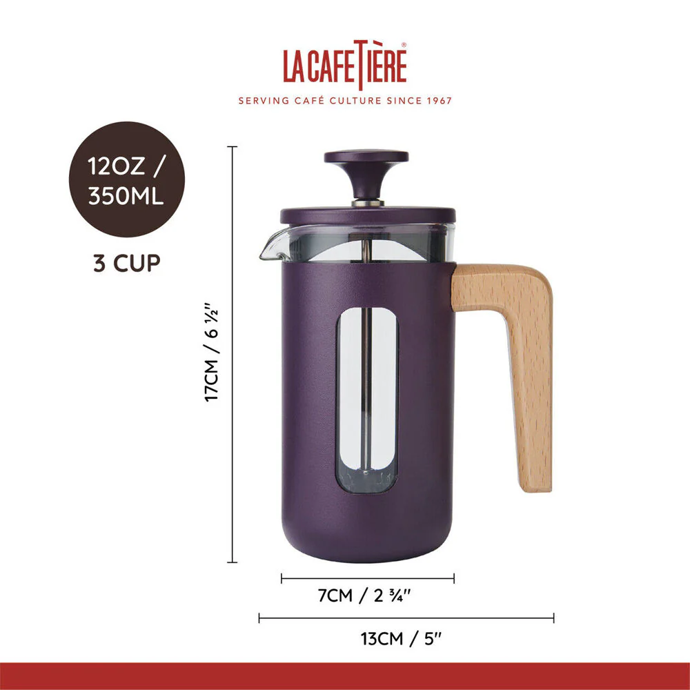 La Cafetiere Pisa 3-Cup Manual Glass Coffee Press Maker (Purple) - Image 5