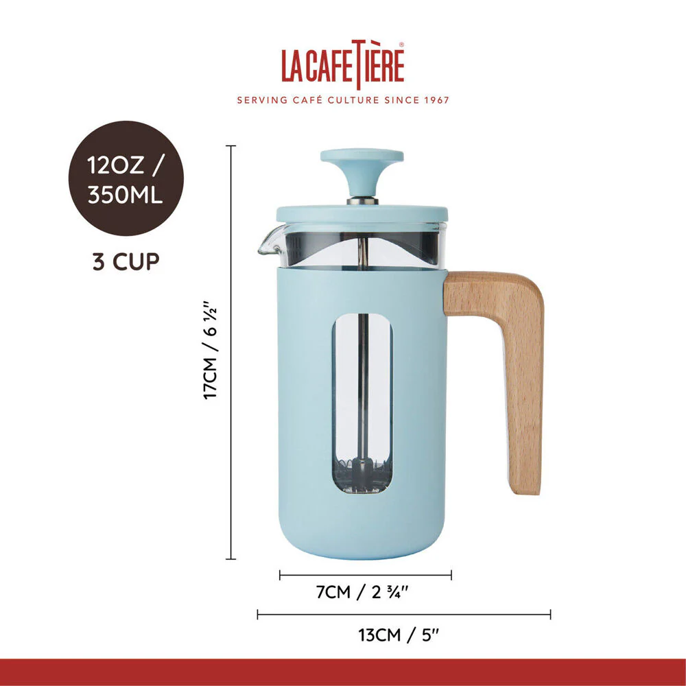La Cafetiere Pisa 3-Cup Manual Glass Coffee Press Maker (Sky Blue) - Image 4