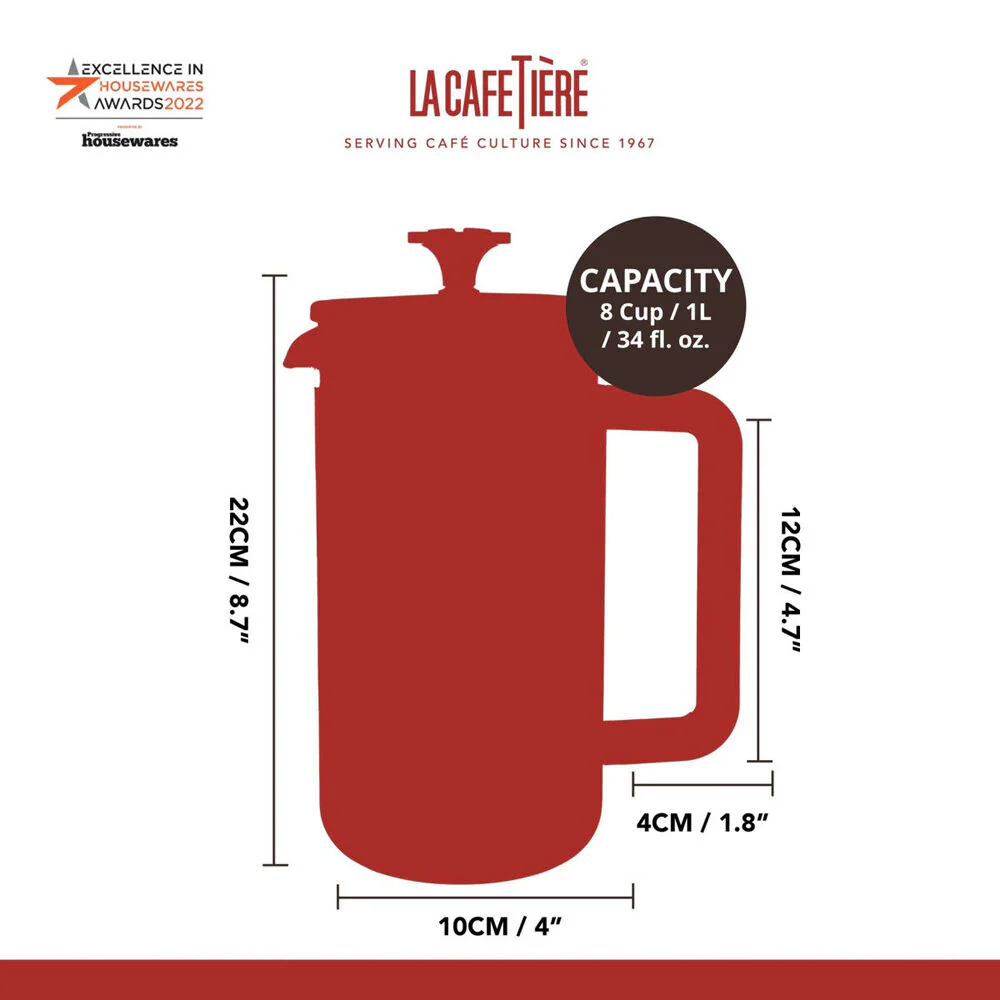 La Cafetiere Pisa 8-Cup 1L Brushed Stainless Steel/Glass French Press (Silver) - Image 6