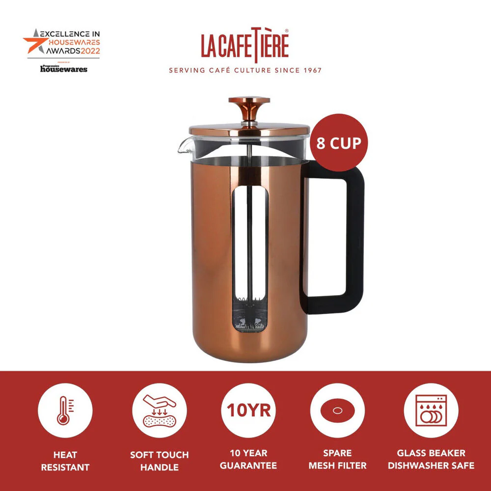 La Cafetiere Pisa 8-Cup 1L Stainless Steel/Glass Coffee French Press (Copper) - Image 6