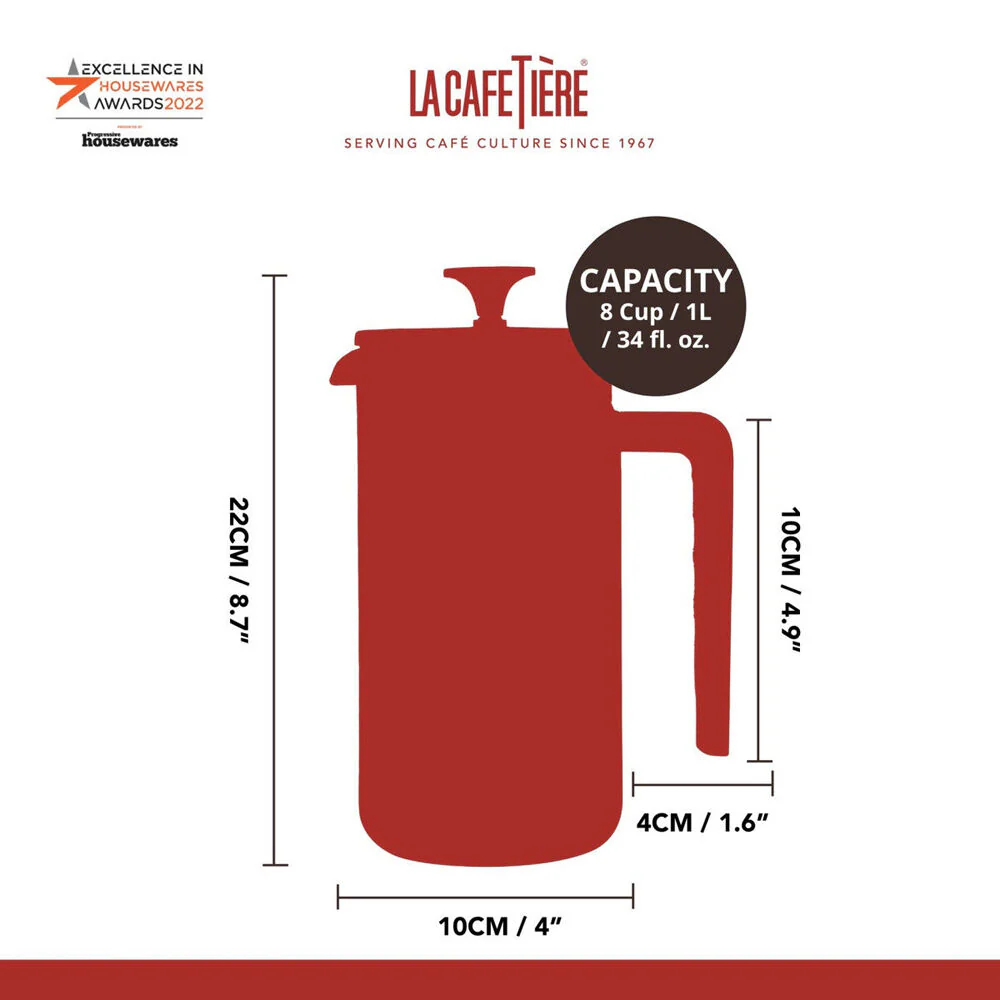 La Cafetiere Pisa 8-Cup 1L Stainless Steel/Glass Coffee French Press (Latte) - Image 7