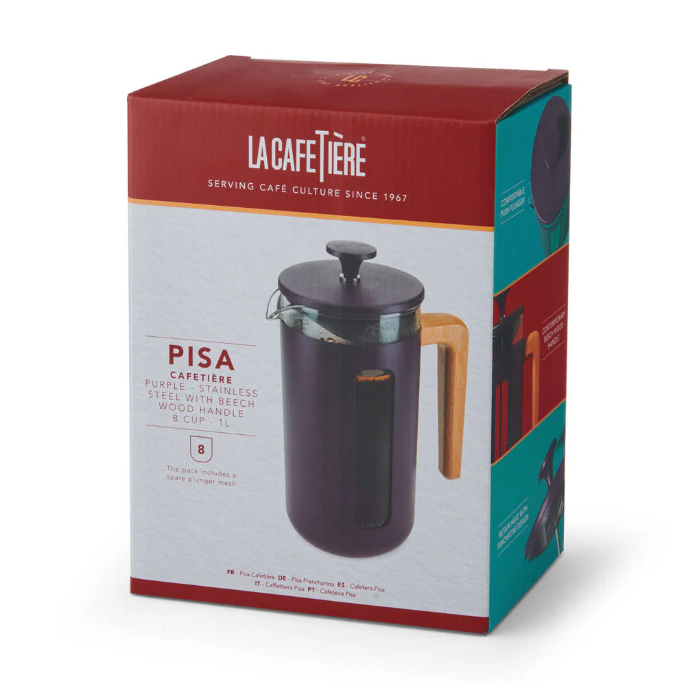 La Cafetiere Pisa 8-Cup Cafetiere Manual Glass Coffee Press Maker (Purple) - Image 5