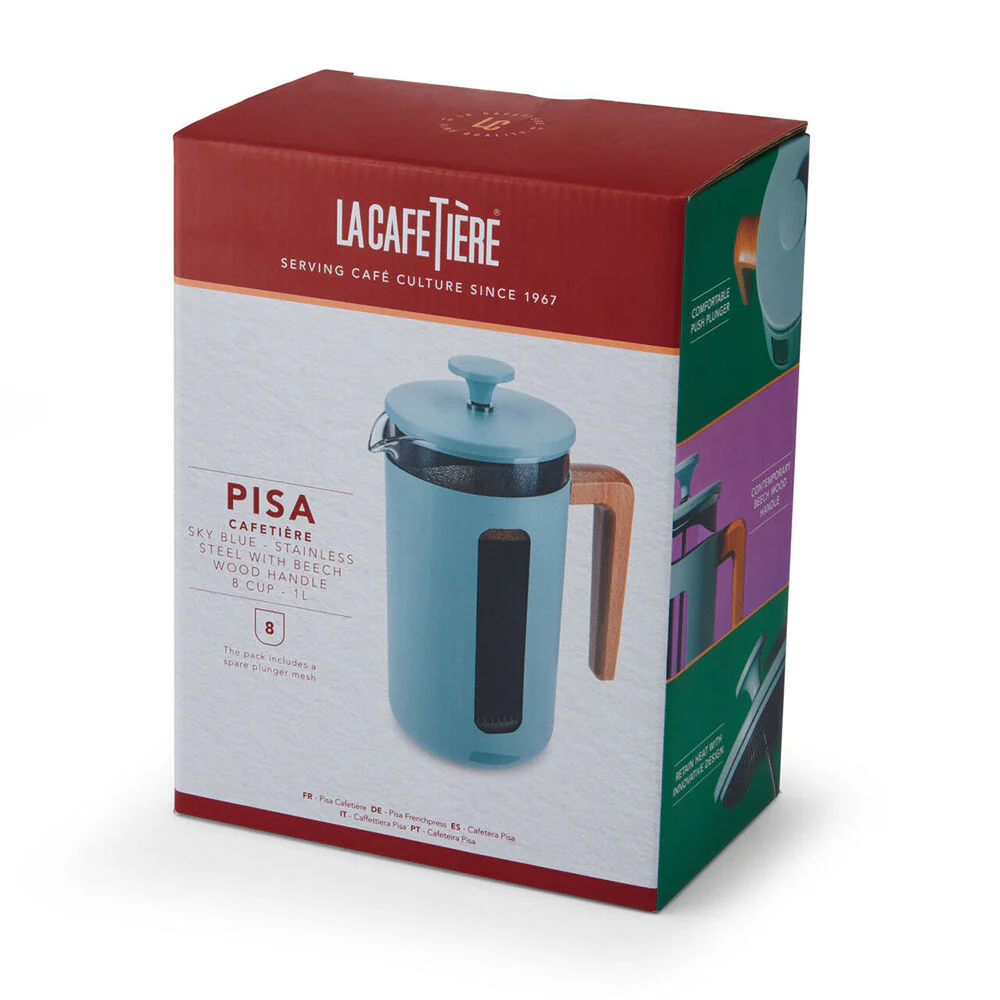 La Cafetiere Pisa 8-Cup Stainless Steel Coffee Press (Sky Blue) - Image 5