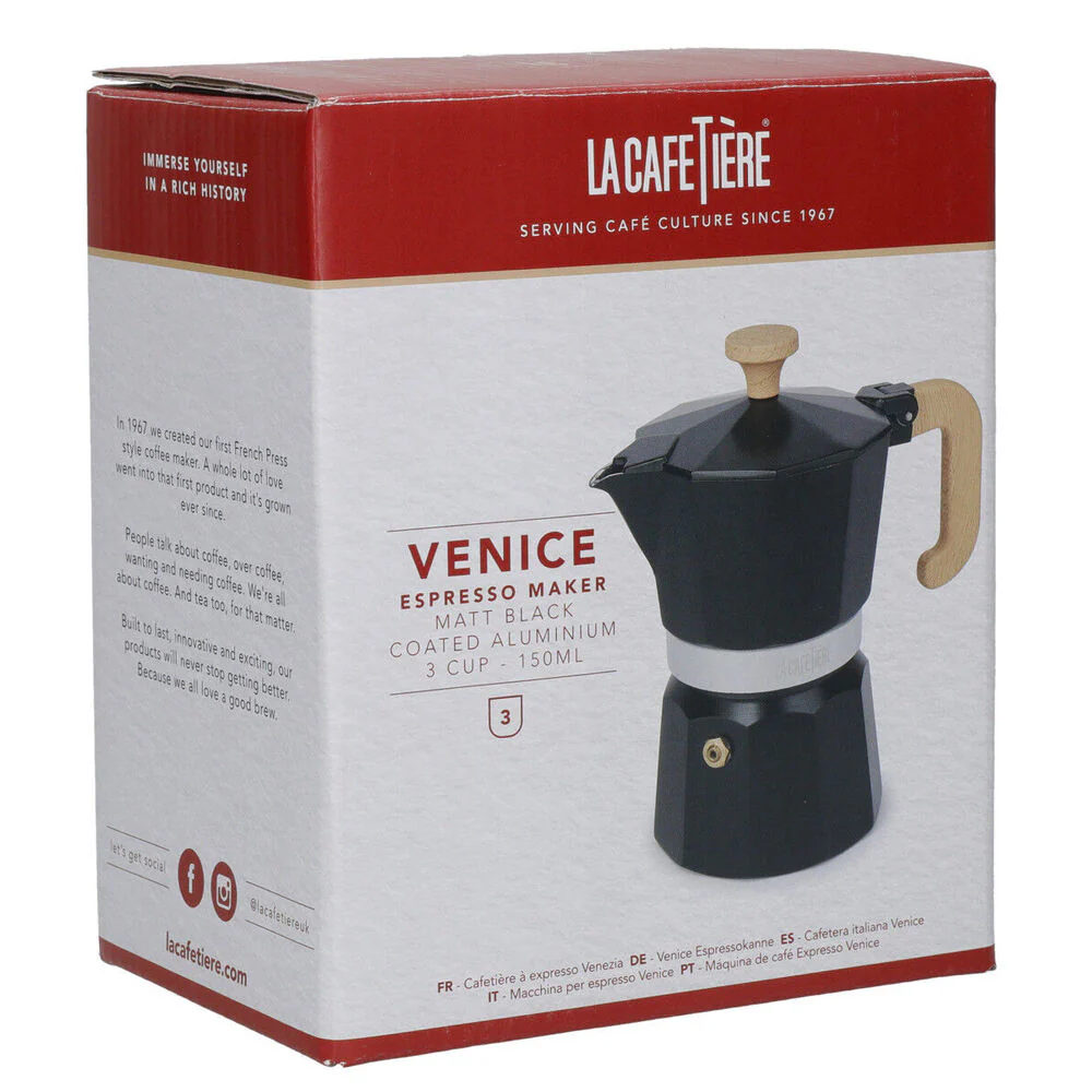 La Cafetiere Venice 3-Cup 150ml Espresso Maker Aluminum Coffee Pot (Black) - Image 7