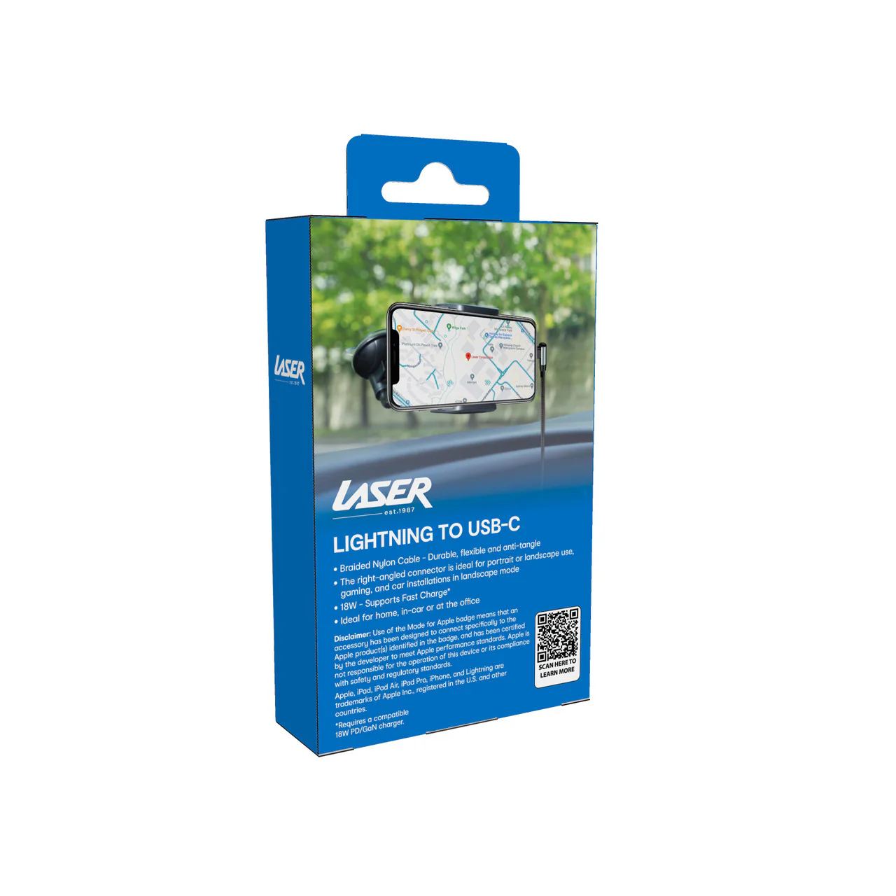 Laser 1m 18W Right Angle Lightning to USB-C Braided Cable - Image 4