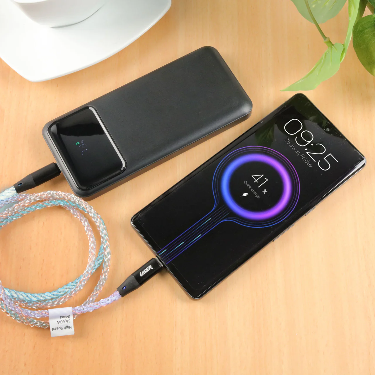 Laser 1m LED USB-C 60W Braided Cable (Rainbow) - Image 3