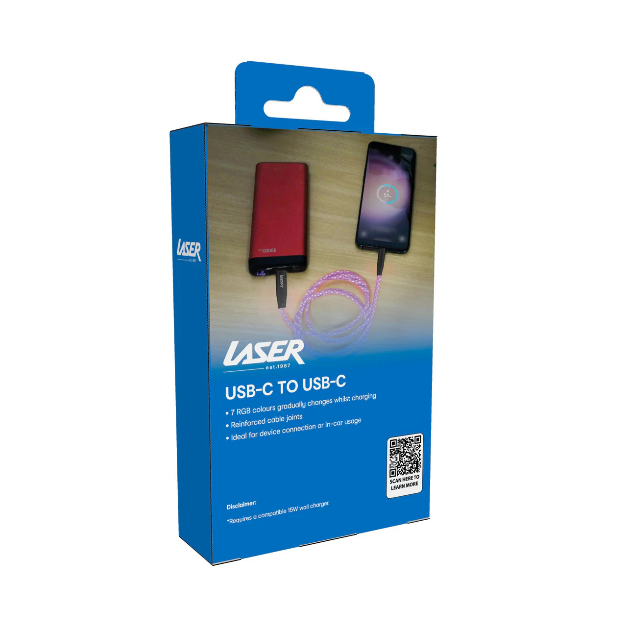 Laser 1m LED USB-C 60W Braided Cable (Rainbow) - Image 5